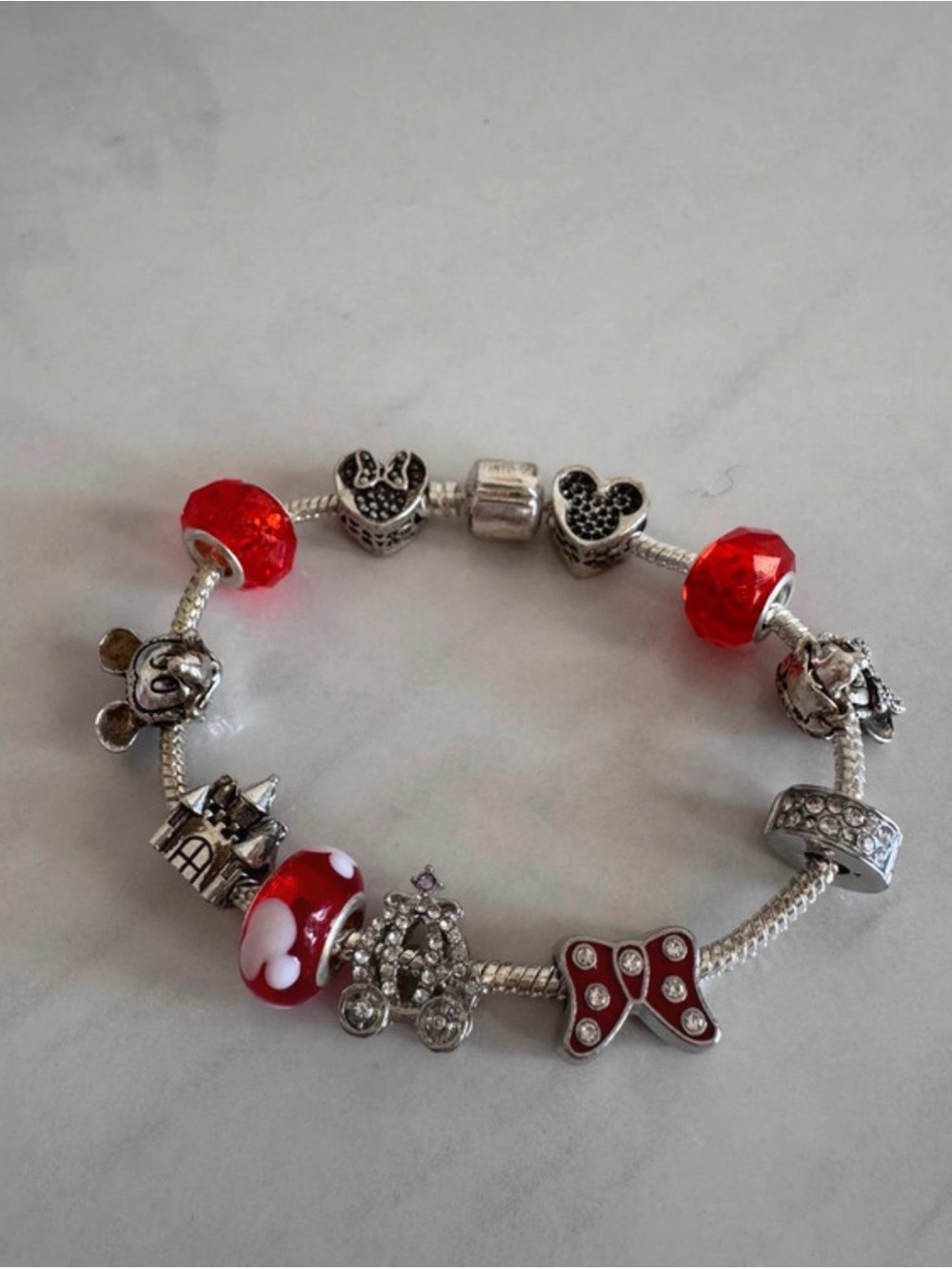 Silver Charm Bracelet with Red Glass & Bow Charms - Picture 3 of 4